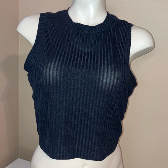 Meraki Black Ribbed Crop Top Size Large. Preloved - Picture 1 of 5